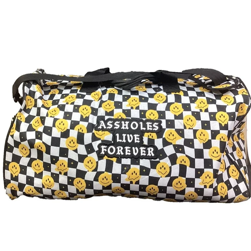 A**holes Live Forever 'Have A Nice Trip' Duffel Bag Smiley Faces All-Over Print